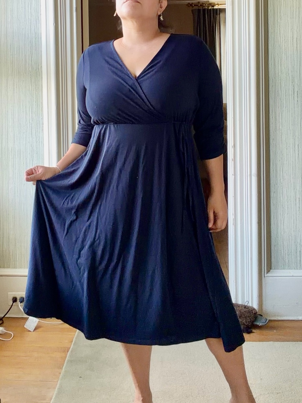 Terra & Sky Navy Wrap-Front Midi Dress